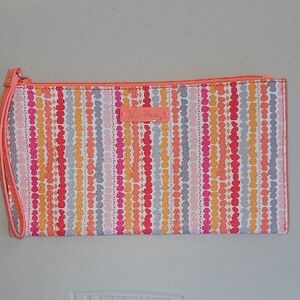 Vera Bradley Pink and Orange Striped Wristlet Like NEW